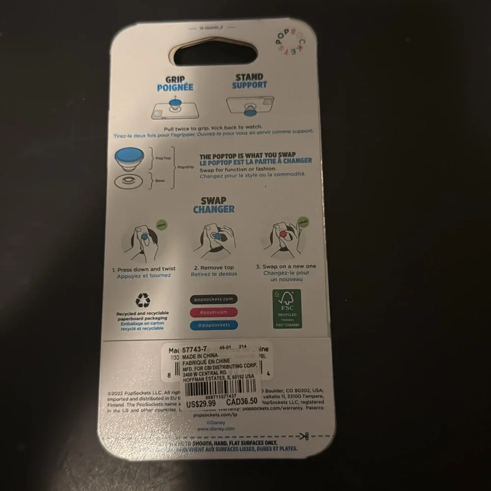 Disney PopSockets PopGrip - Blue Stitch Tidepool Surfboard New